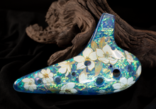 Load image into Gallery viewer, Alto C Ocarina - Handmade Resin 12 Hole AC Ocarina - Blue Opal Flowers #001