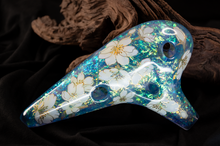 Load image into Gallery viewer, Alto C Ocarina - Handmade Resin 12 Hole AC Ocarina - Blue Opal Flowers #001