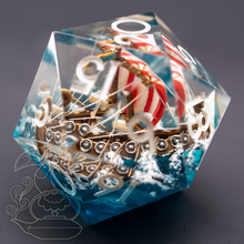 Load image into Gallery viewer, Giant Artisan d20 - Viking Longship (Ship-in-a-Bottle Dice Series)-TeaToucan