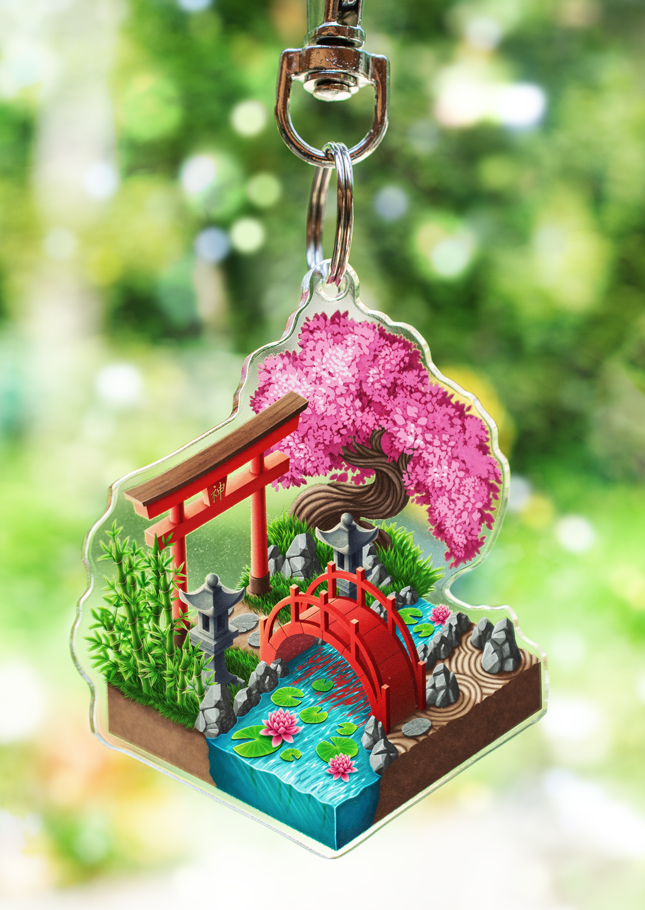 Acrylic Charm Keychain - Japanese Zen Garden – TeaToucan