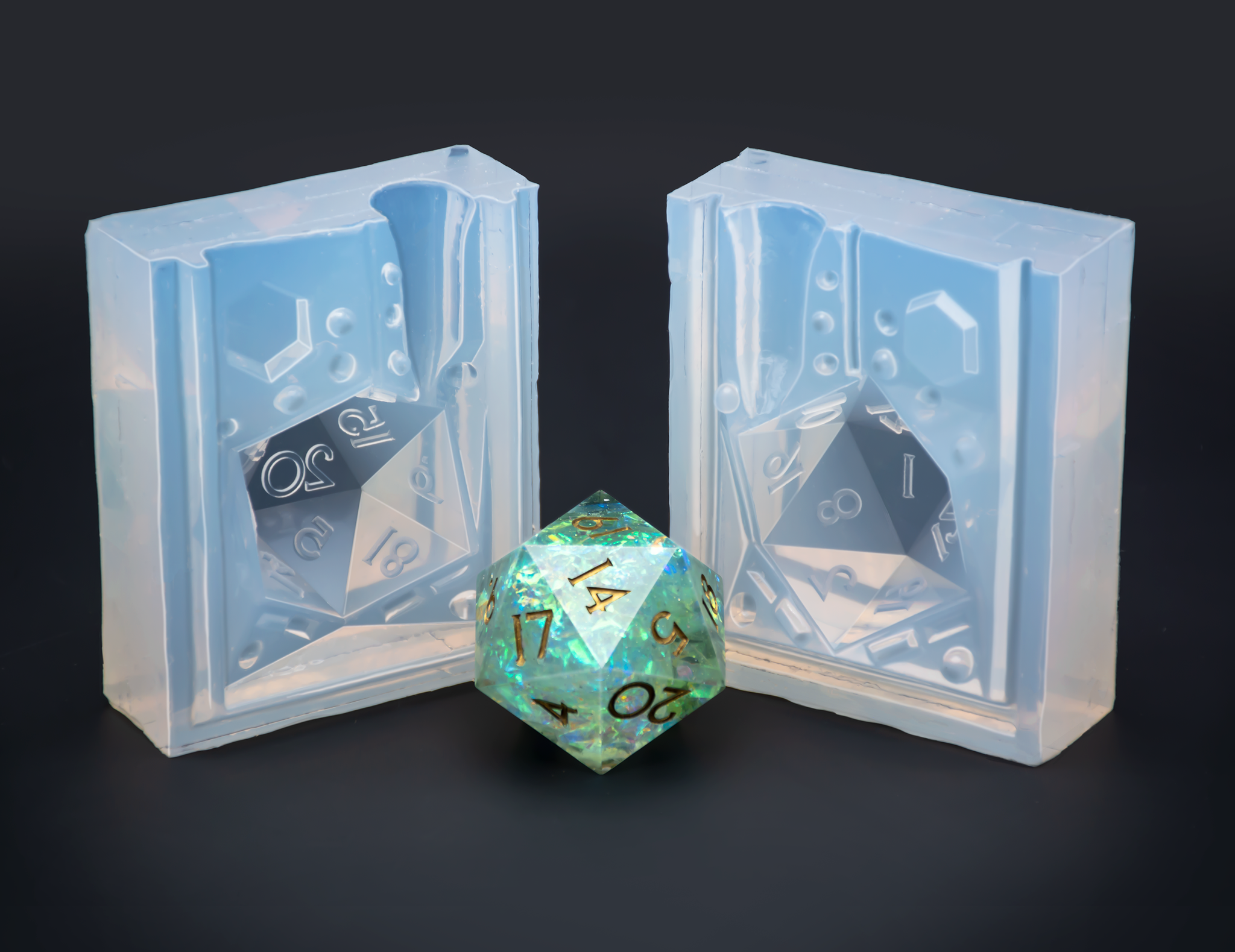 Giant D20 Mold - Silicone Mold for Diorama Dice - 40mm d20 Mold