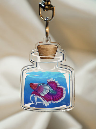 Betta Fish in a Bottle Keychain-TeaToucan
