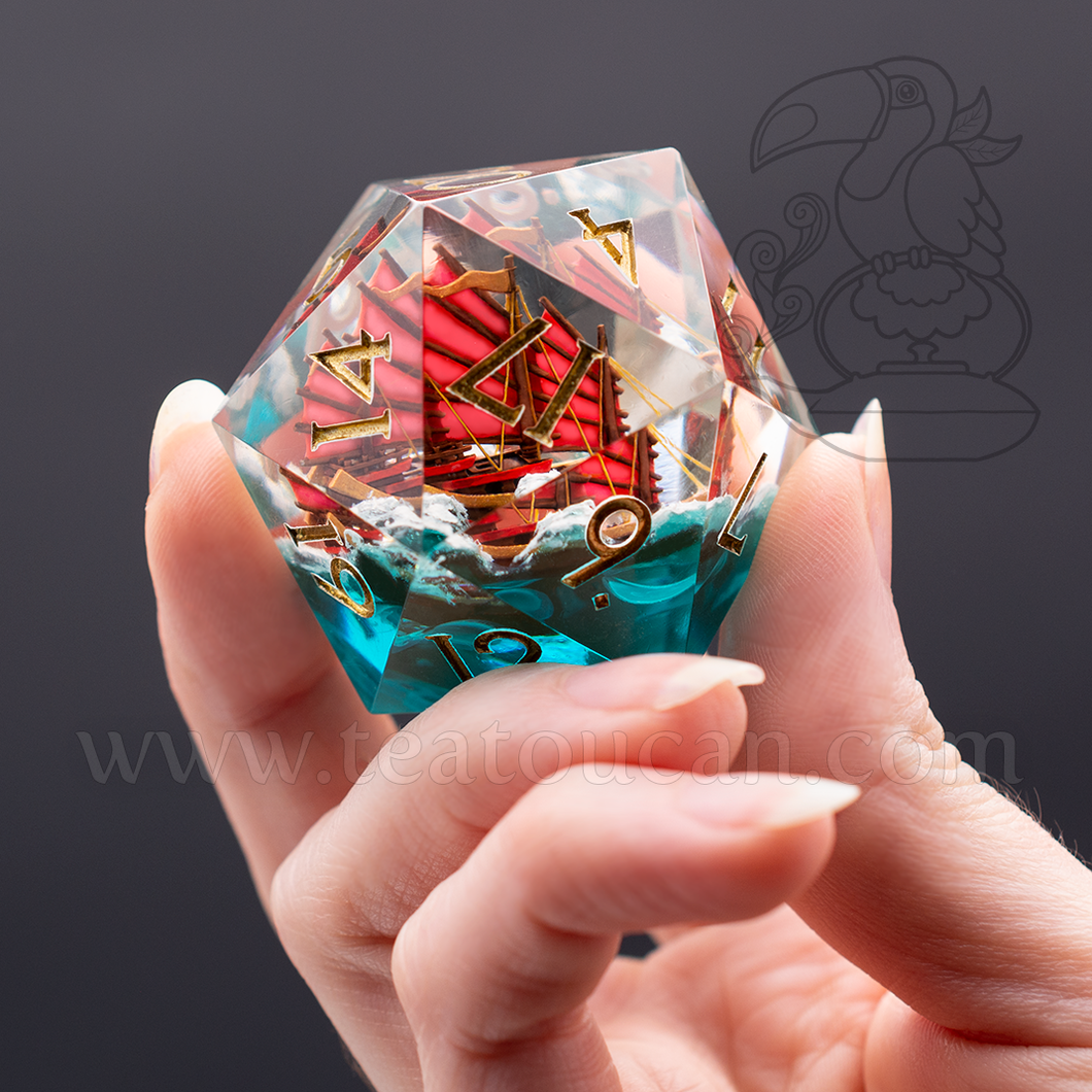 Giant Artisan d20 - Chinese Junk Ship (Ship-in-a-Bottle Dice Series)